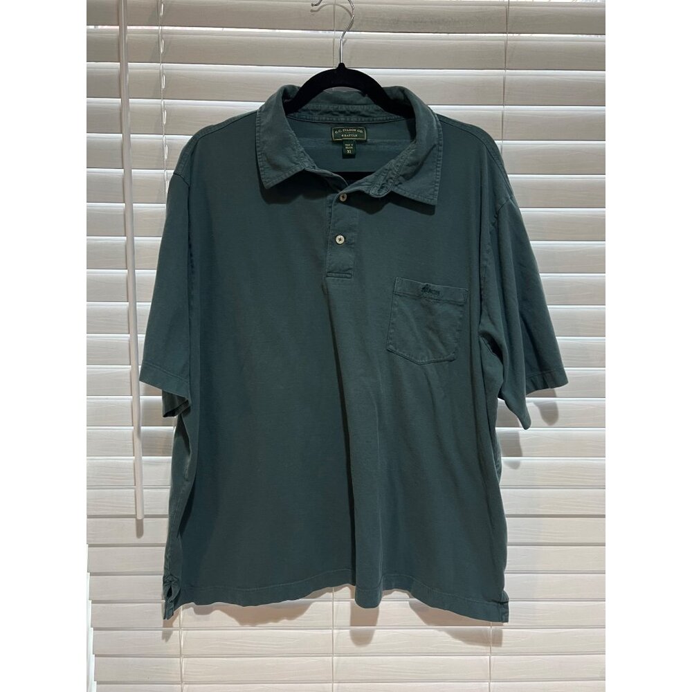 Filson Mens Short Sleeve Polo Shirt Forest Green Cotton Pocket XL Relaxed Fit